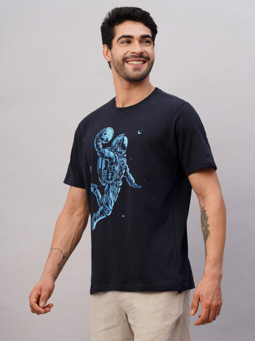 Men's Navy Cotton Regular Fit Tshirt - Image 3