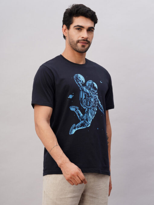 Men's Navy Cotton Regular Fit Tshirt - Image 4