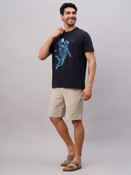 Men's Navy Cotton Regular Fit Tshirt