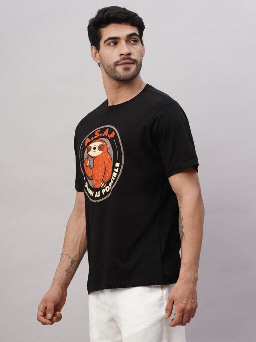 Men's Black Cotton Regular Fit Tshirt - Image 3