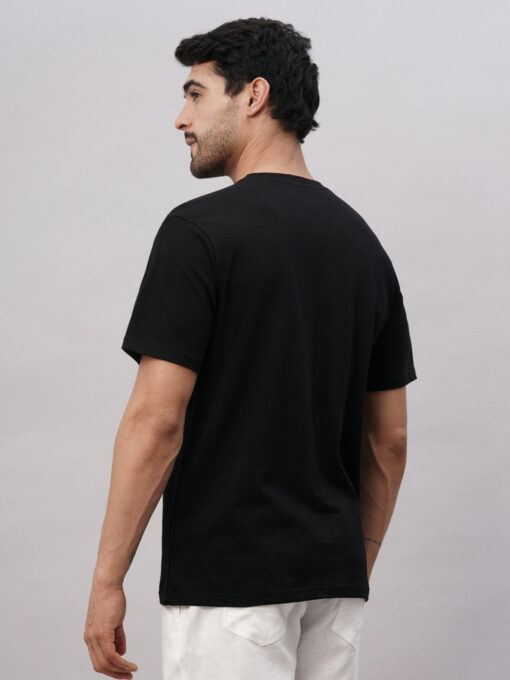 Men's Black Cotton Regular Fit Tshirt - Image 5