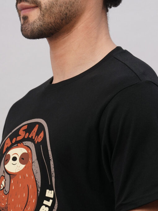 Men's Black Cotton Regular Fit Tshirt - Image 7