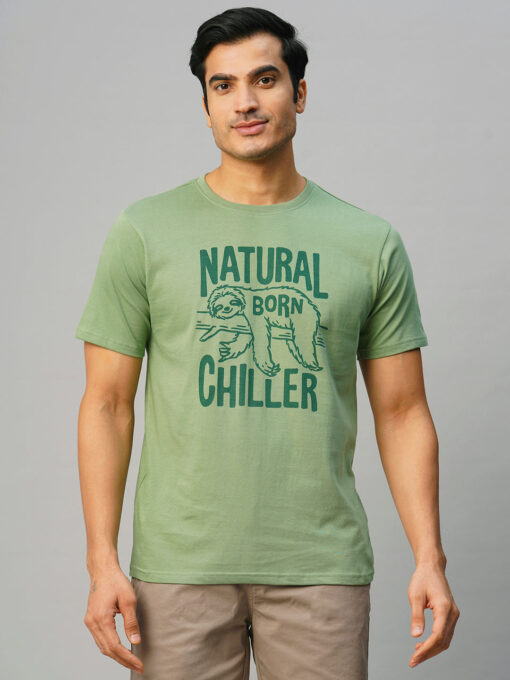 Men's Green Cotton Regular Fit Tshirt - Image 2