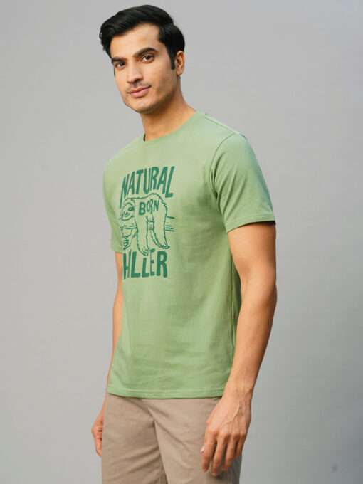 Men's Green Cotton Regular Fit Tshirt - Image 3