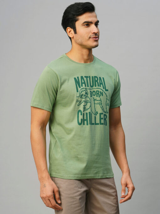 Men's Green Cotton Regular Fit Tshirt - Image 4