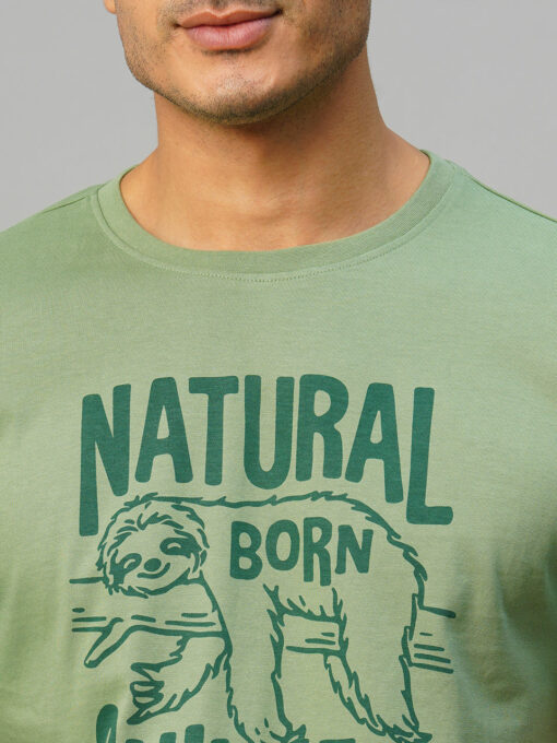 Men's Green Cotton Regular Fit Tshirt - Image 6