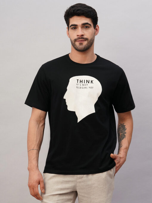 Men's Black Cotton Regular Fit Tshirt - Image 2