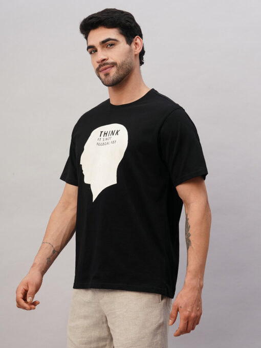 Men's Black Cotton Regular Fit Tshirt - Image 3