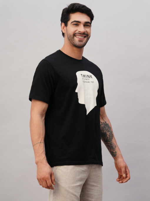 Men's Black Cotton Regular Fit Tshirt - Image 4