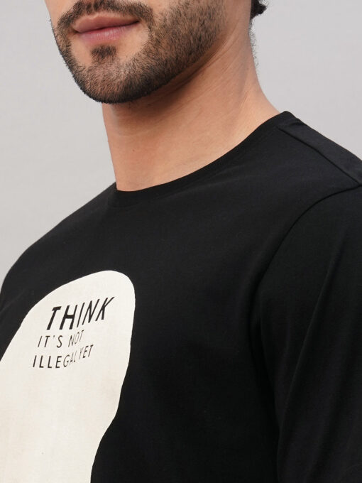 Men's Black Cotton Regular Fit Tshirt - Image 7