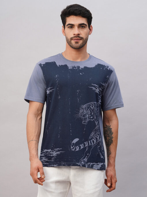 Men's Blue Cotton Regular Fit Tshirt - Image 2