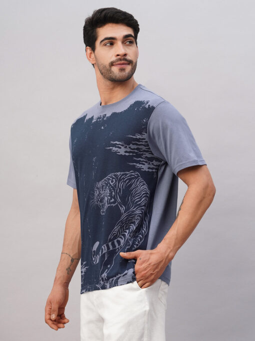 Men's Blue Cotton Regular Fit Tshirt - Image 3