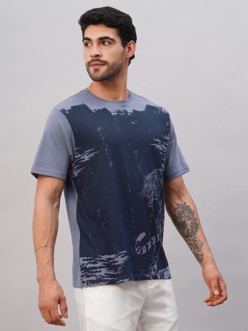 Men's Blue Cotton Regular Fit Tshirt - Image 4