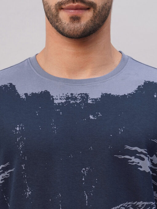 Men's Blue Cotton Regular Fit Tshirt - Image 6