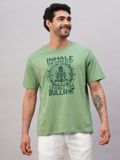 Men's Green Cotton Regular Fit Tshirt - Image 2