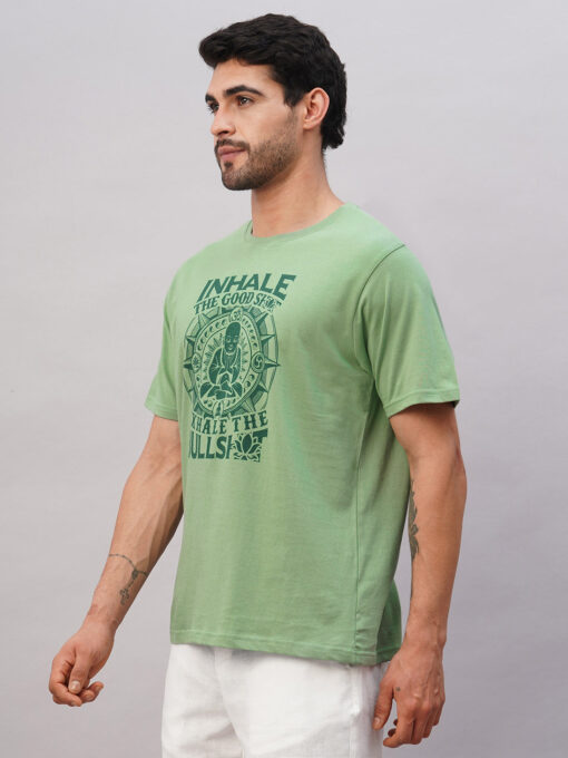 Men's Green Cotton Regular Fit Tshirt - Image 3