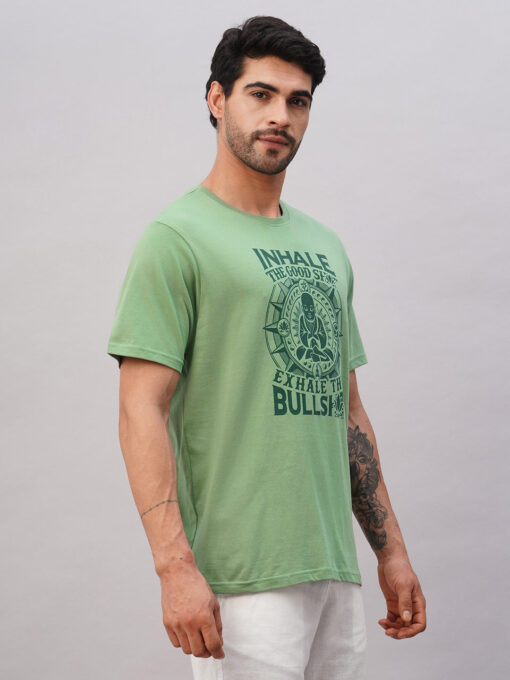 Men's Green Cotton Regular Fit Tshirt - Image 4