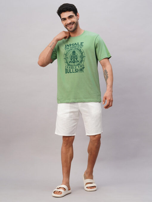 Men's Green Cotton Regular Fit Tshirt