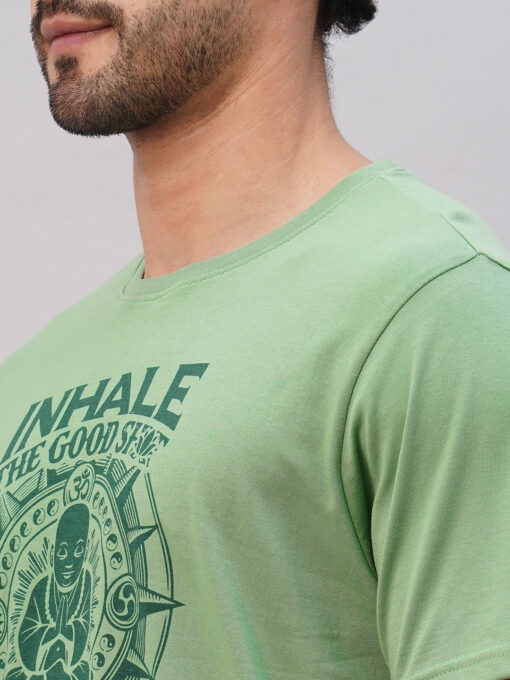 Men's Green Cotton Regular Fit Tshirt - Image 7