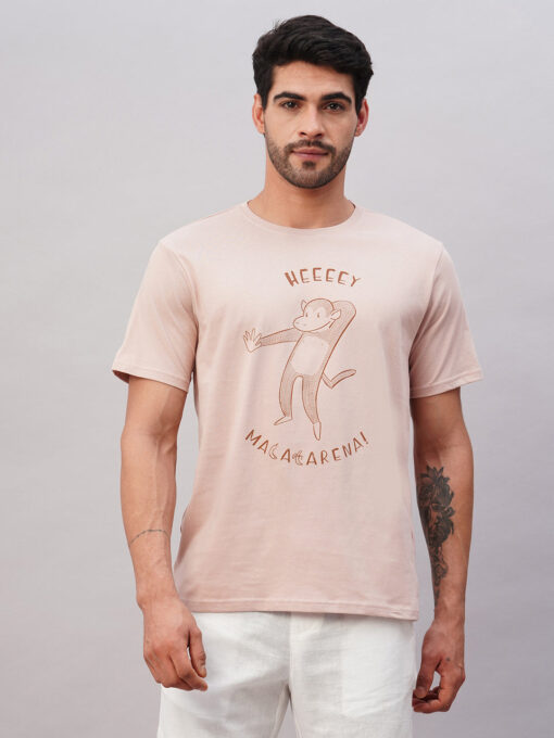 Men's Pink Cotton Regular Fit Tshirt - Image 2