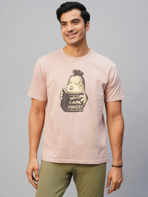 Men's Pink Cotton Regular Fit Tshirt - Image 2