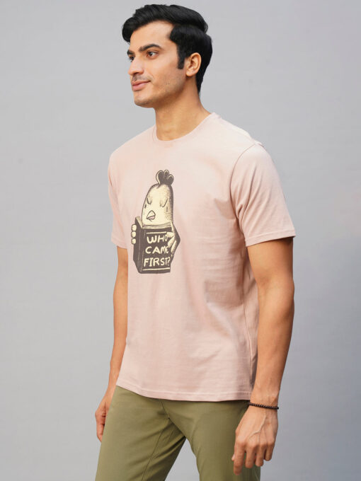 Men's Pink Cotton Regular Fit Tshirt - Image 3