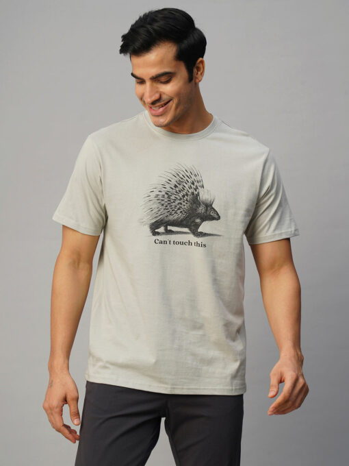 Men's Grey Cotton Regular Fit Tshirt - Image 2