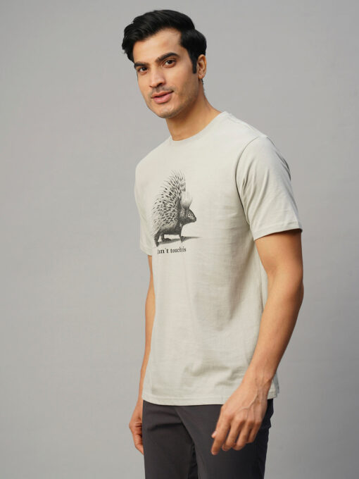 Men's Grey Cotton Regular Fit Tshirt - Image 3