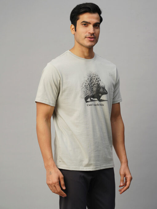 Men's Grey Cotton Regular Fit Tshirt - Image 4