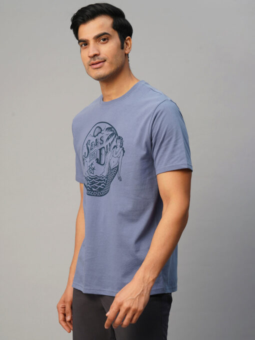 Men's Blue Cotton Regular Fit Tshirt - Image 3