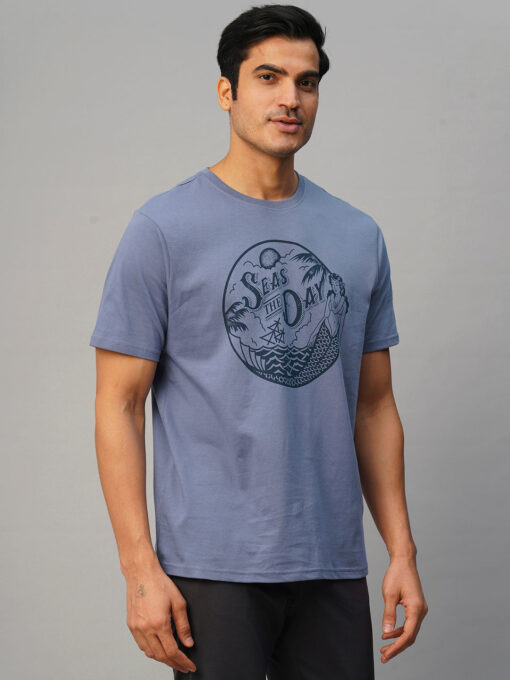 Men's Blue Cotton Regular Fit Tshirt - Image 4