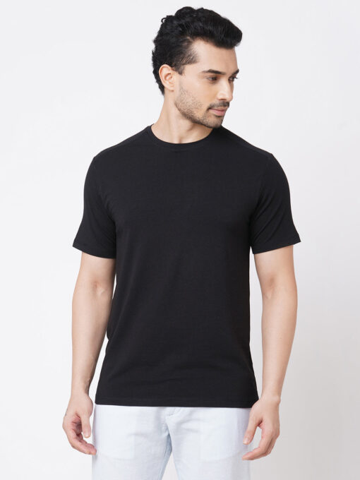 Men's Black Cotton Bamboo Elastane Regular Fit Tshirt - Image 2