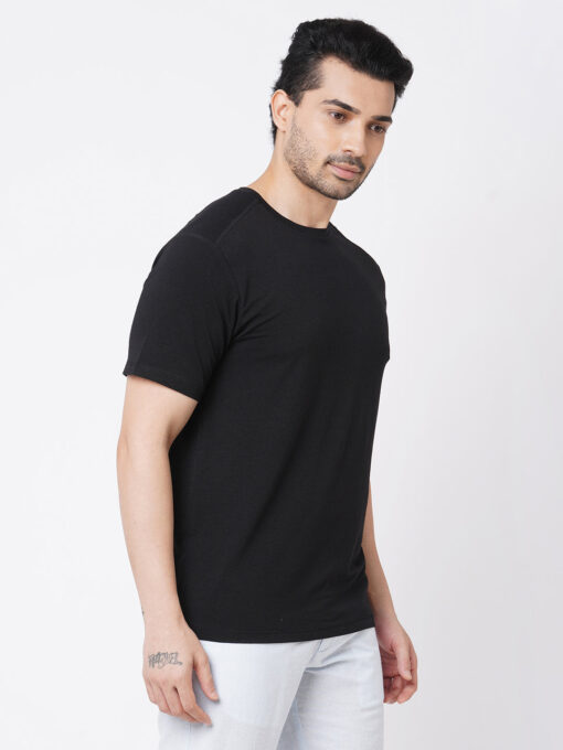 Men's Black Cotton Bamboo Elastane Regular Fit Tshirt - Image 4