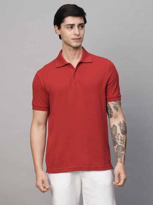 Men's Red Cotton Regular Fit Tshirt - Image 2