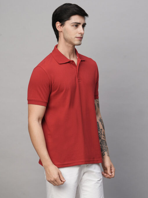 Men's Red Cotton Regular Fit Tshirt - Image 4