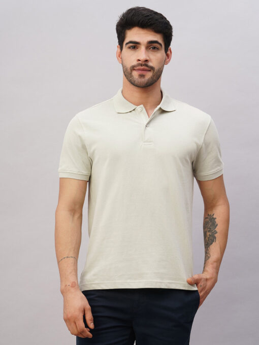 Men's Light Grey Cotton Regular Fit Tshirt - Image 2