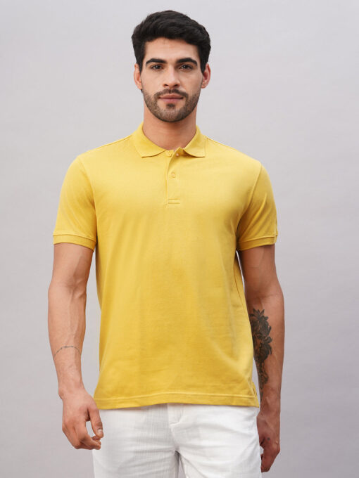 Men's Mustard Cotton Regular Fit Tshirt - Image 2