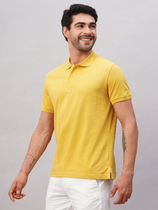 Men's Mustard Cotton Regular Fit Tshirt - Image 3