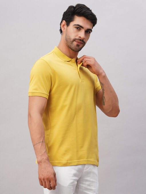 Men's Mustard Cotton Regular Fit Tshirt - Image 4