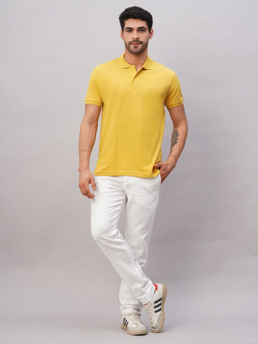 Men's Mustard Cotton Regular Fit Tshirt