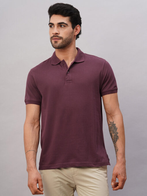 Men's Purple Cotton Regular Fit Tshirt - Image 2