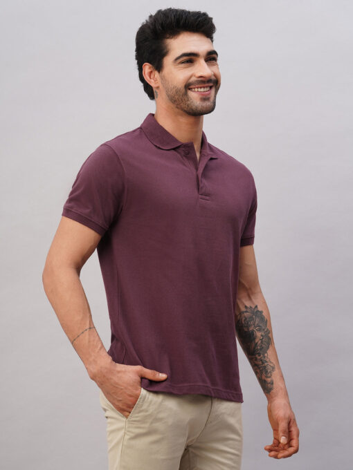 Men's Purple Cotton Regular Fit Tshirt - Image 4