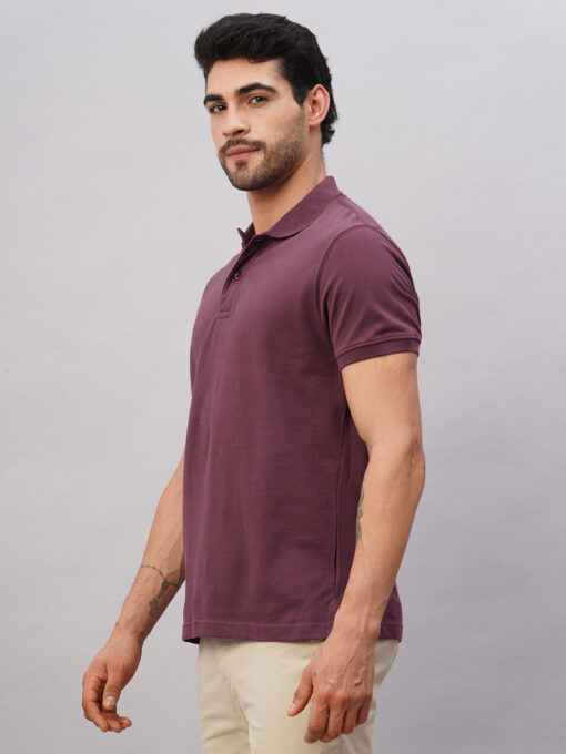 Men's Purple Cotton Regular Fit Tshirt - Image 3