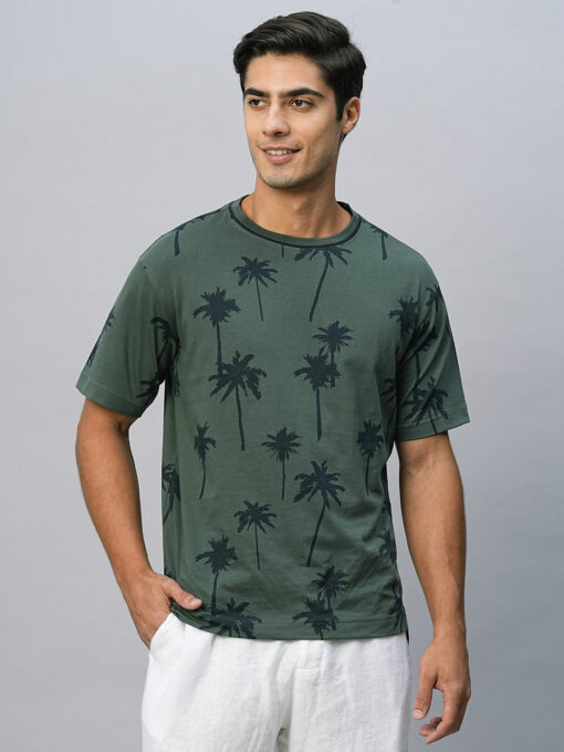 Men's Green Cotton Regular Fit Tshirt - Image 2