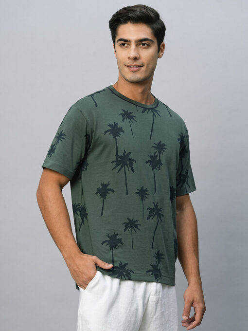 Men's Green Cotton Regular Fit Tshirt - Image 3