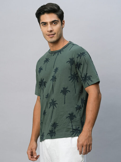 Men's Green Cotton Regular Fit Tshirt - Image 4