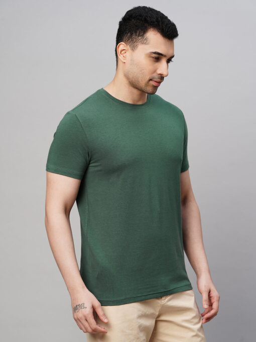 Men's Green Cotton Bamboo Elastane Regular Fit Tshirt - Image 5