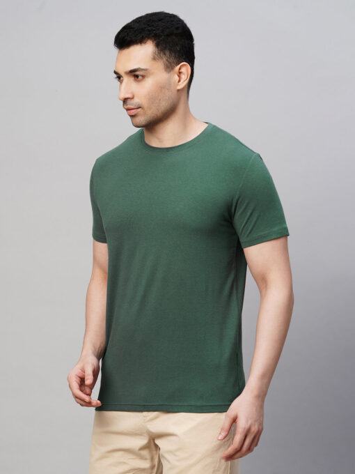 Men's Green Cotton Bamboo Elastane Regular Fit Tshirt - Image 4