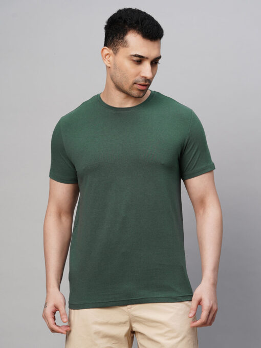 Men's Green Cotton Bamboo Elastane Regular Fit Tshirt - Image 3