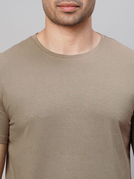 Men's Khaki Cotton Bamboo Elastane Regular Fit Tshirt - Image 6